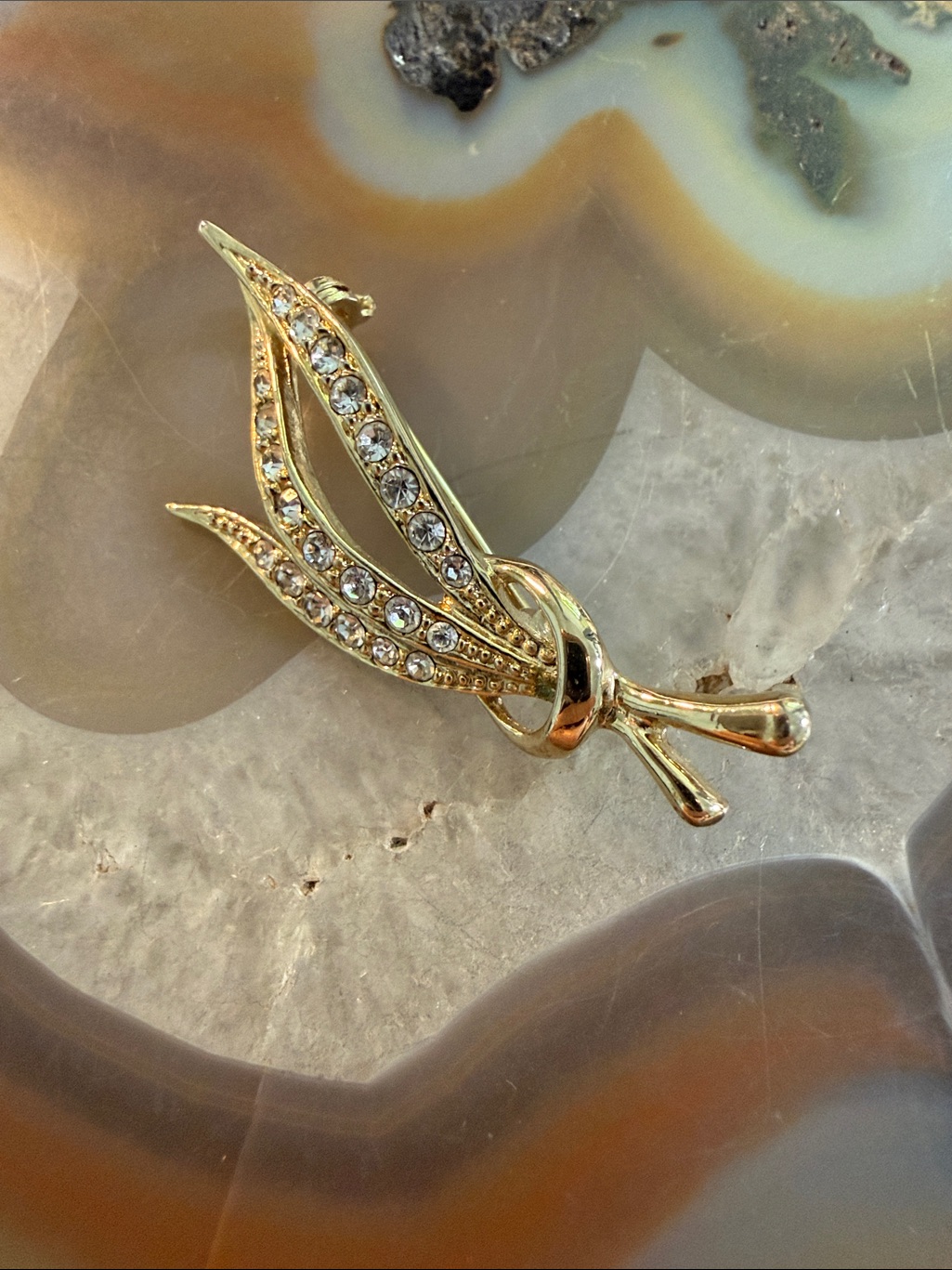 18k Rg Yellow Gold Glass Floral Spray Brooch Vguc 1.5” Dainty